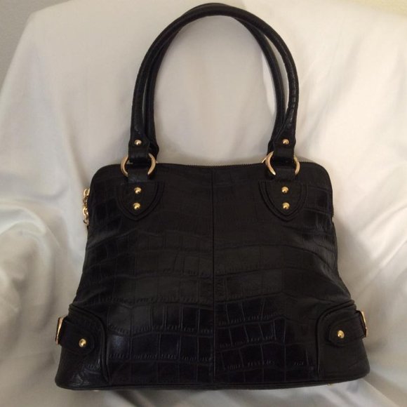 Kathryn Robbins NWOT black leather & metallic gold hand or shoulder bag - Picture 5 of 13